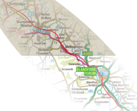 The North Dorset Trailway with Stourpaine highlighted